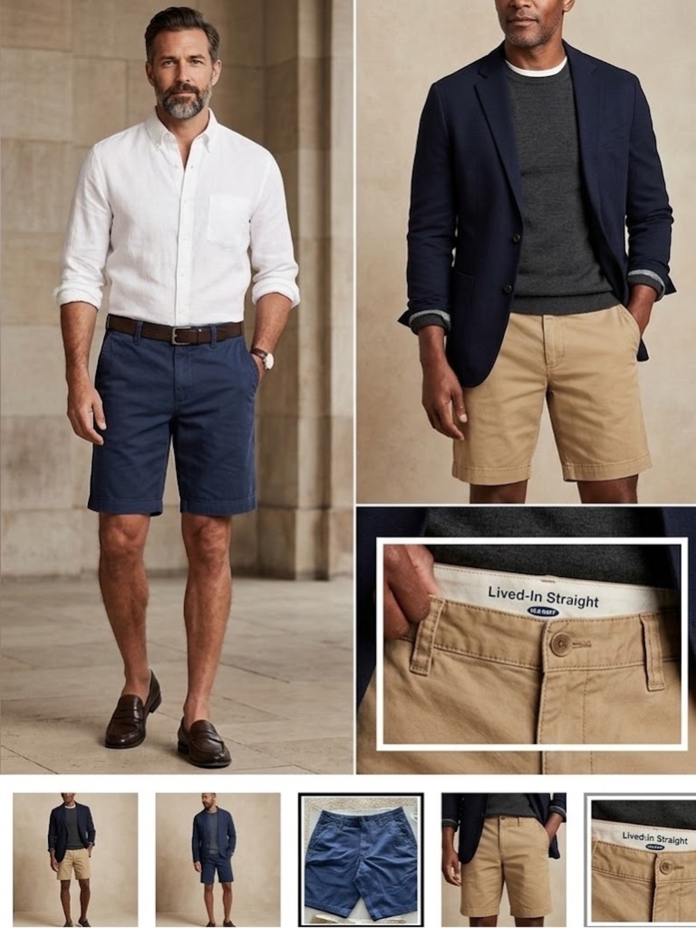 NWT 2Pairs Lived In Straight 10" Shorts -khaki &navy blue/100% cotton size29 men